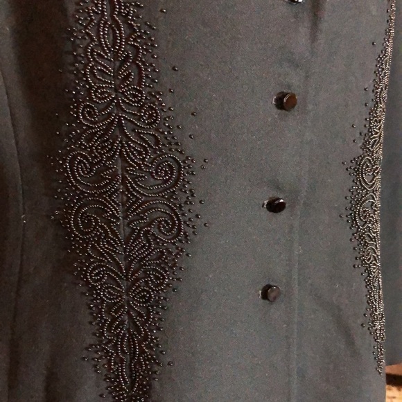 Vintage TAHARI Size 12 Intricate Beaded Scroll Front Long Blazer Laine Wool USA - Picture 16 of 16